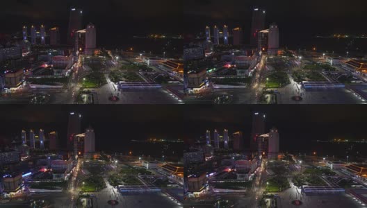 珠海夜景灯火通明，边境口岸交通广场屋顶全景4k中国高清在线视频素材下载