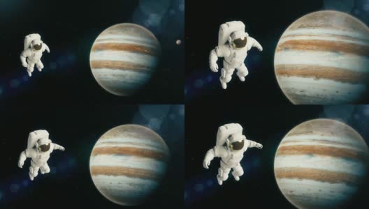 外太空的宇航员正在木星上空飞行高清在线视频素材下载