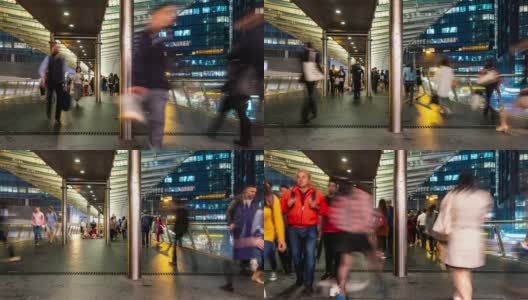 时光流逝:商人和行人拥挤在香港中环的天行者高清在线视频素材下载