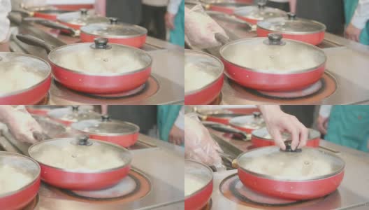 用煎锅煮包子高清在线视频素材下载
