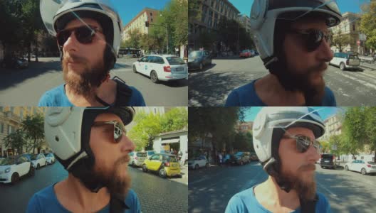 骑摩托车自拍:在罗马市中心骑摩托车高清在线视频素材下载