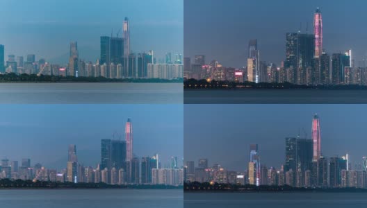 T/L LS ZI Shenzhen PAFC skyline from dusk to night /中国深圳高清在线视频素材下载