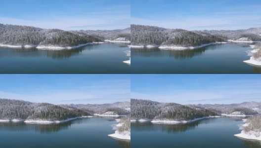 克罗地亚戈尔斯基kotar的Lokvarsko湖和白雪下的树林高清在线视频素材下载