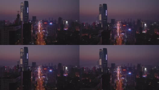 日落时分夜光长沙市区主要交通街道航拍全景4k中国高清在线视频素材下载