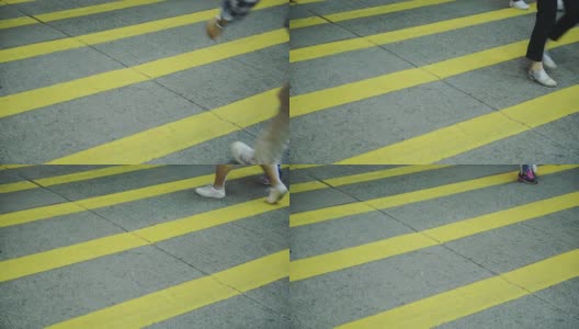 过路行人的脚在香港的行人道上-特写镜头高清在线视频素材下载
