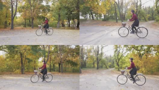 骑自行车的年轻女子高清在线视频素材下载