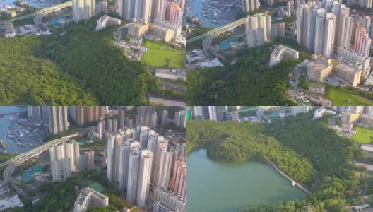 从空中俯瞰香港仔，这是香港南部著名的旅游景点。清晰的夏日。高清在线视频素材下载