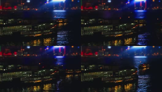 渡轮夜间停靠香港泊位高清在线视频素材下载