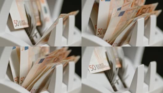 数钞机叶轮推出50张欧元钞票高清在线视频素材下载