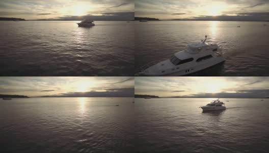 日落时停泊在港口的游艇高清在线视频素材下载