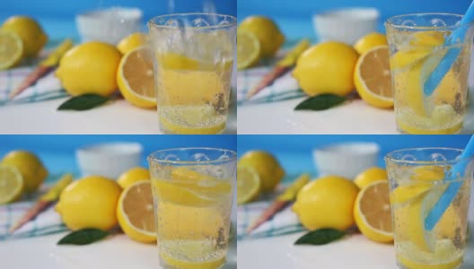 苏打水与柠檬片-股票视频高清在线视频素材下载