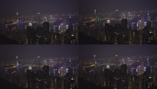 从著名的太平山顶俯瞰香港天际线的4K夜景高清在线视频素材下载