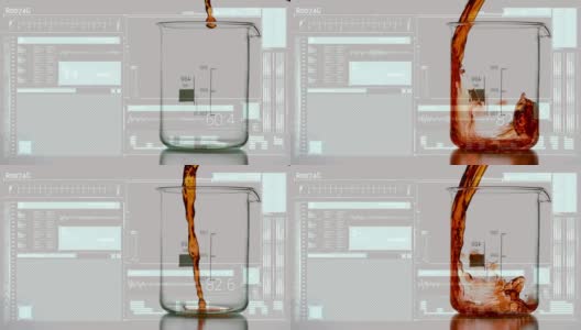 数字合成的液体和测量烧杯高清在线视频素材下载