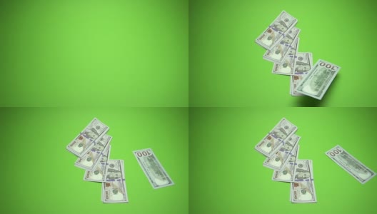100美元纸币变成了绿色背景。慢镜头120帧/秒高清在线视频素材下载