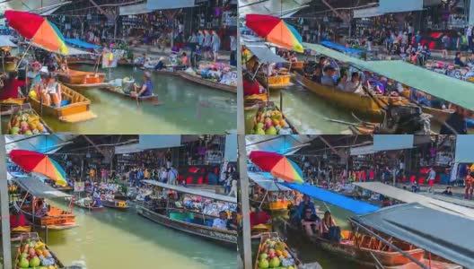 4K时间流逝游客在泰国Damnoen Saduak水上市场高清在线视频素材下载