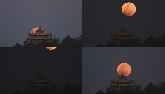 泰国清迈的时间流逝寺与超级月亮运动。高清在线视频素材下载
