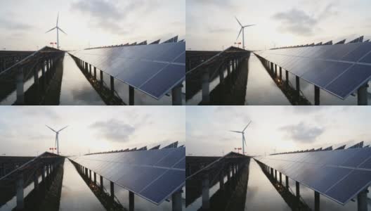 太阳能板和风能，自然界的清洁能源高清在线视频素材下载