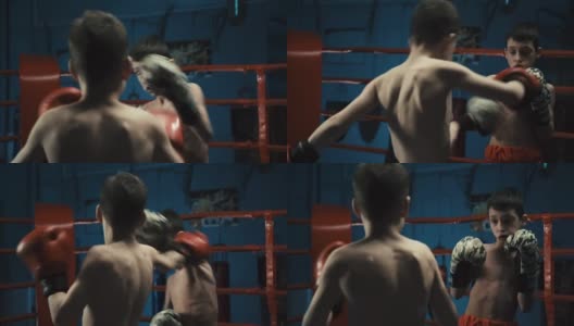 男孩们在拳击场上训练高清在线视频素材下载