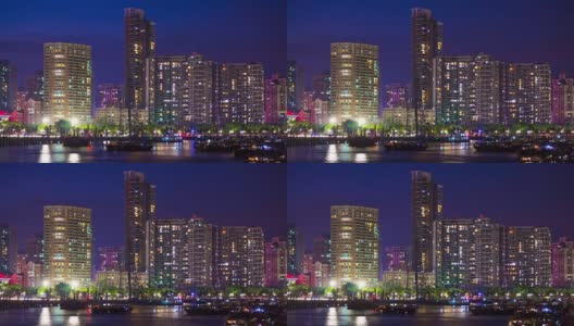 珠海市海湾夜光游艇码头全景4k时间流逝中国高清在线视频素材下载