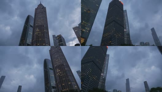 风暴天空广州市区摩天大楼向上看4k中国全景高清在线视频素材下载