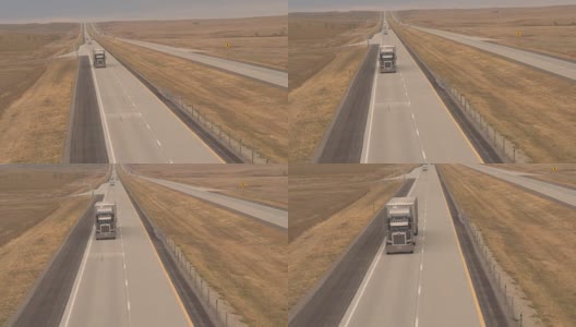 天线:风景优美、交通繁忙的高速公路贯穿草原平原高清在线视频素材下载