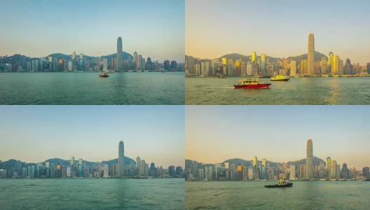 时间推移视频香港城市天际线与维多利亚港的时间推移4K高清在线视频素材下载