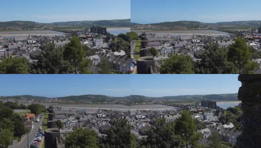 高角度摇摄康威康威镇在威尔士高清在线视频素材下载