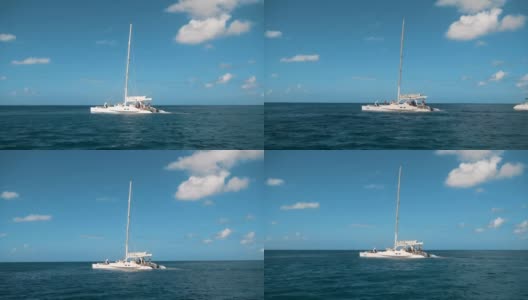 一艘双体帆船在美丽的加勒比海上的地平线上高清在线视频素材下载