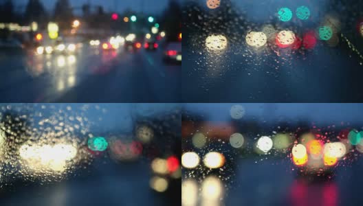 驾驶在漆黑的雨夜，架焦点高清在线视频素材下载
