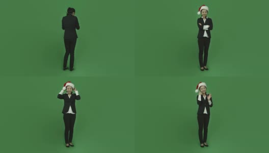 亚洲商界女性孤立的绿屏绿背景圣诞老人叫我高清在线视频素材下载