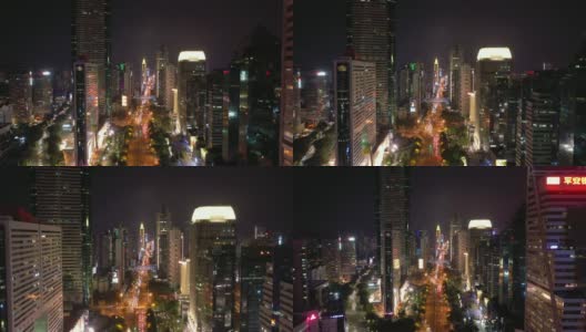 夜光深圳市区交通街道航拍全景4k中国高清在线视频素材下载