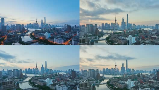 4K:上海天际线的日出到一天的时间流逝，中国高清在线视频素材下载