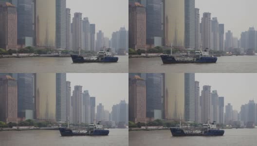 中国上海，船只穿过黄浦江。从外滩眺望高清在线视频素材下载