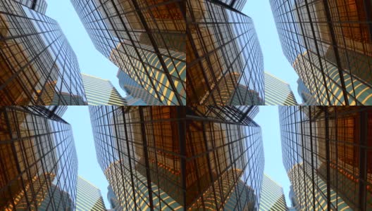 在蓝天的映衬下，商业区的现代摩天大楼高清在线视频素材下载
