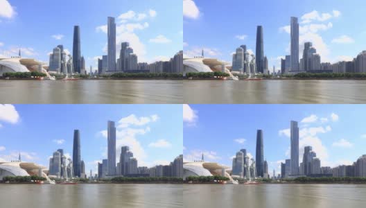广州珠江新城天际线，珠江水波高清在线视频素材下载