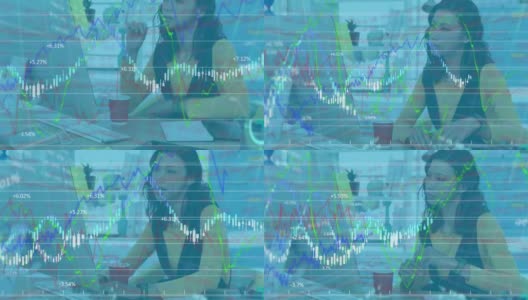 股票市场和金融数据处理亚洲妇女使用电脑在办公室工作高清在线视频素材下载