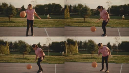 可爱的女孩跳篮球高清在线视频素材下载