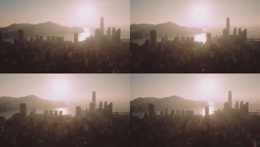 从天空看日落的香港城市景观高清在线视频素材下载