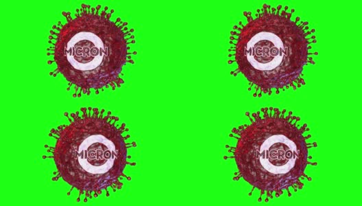 使用3d渲染创建的COVID-19 Omicron变体显微镜视图的动态图形循环，隔离在绿色屏幕背景上。高清在线视频素材下载