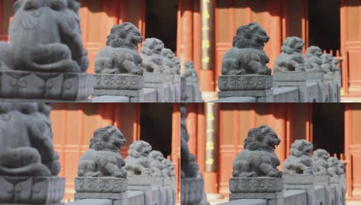 庙里的石狮高清在线视频素材下载