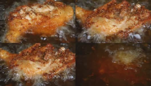 平底锅里的炸鸡高清在线视频素材下载