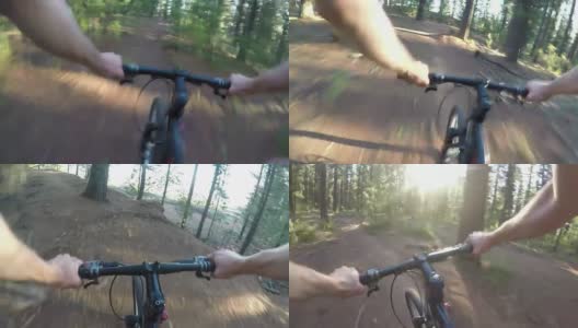 山地车骑在一条快速的森林小径上高清在线视频素材下载