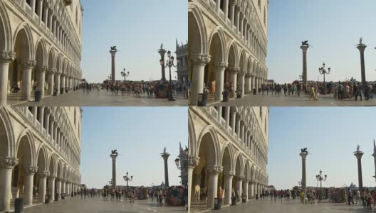 意大利夏日阳光威尼斯城公爵湾宫前广场全景4k高清在线视频素材下载