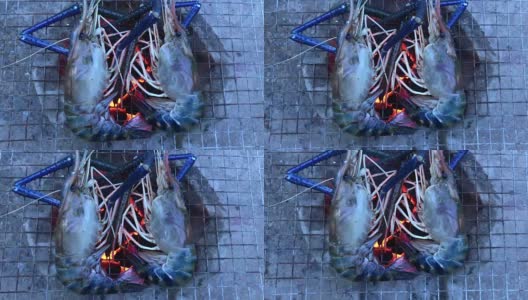 大虾烧烤，烤制海鲜高清在线视频素材下载