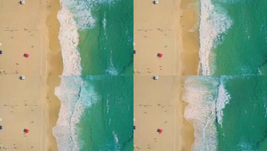 鸟瞰图飞溅的海浪和海滩在黄金海岸高清在线视频素材下载