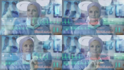 护士在手术室使用未来分析界面高清在线视频素材下载