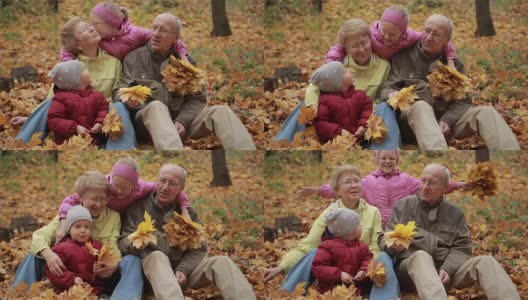多代家庭在秋季公园放松高清在线视频素材下载