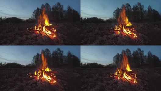仲夏夜，野地上的篝火高清在线视频素材下载