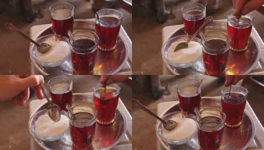 苏丹式茶杯，银托盘上放着糖碗高清在线视频素材下载