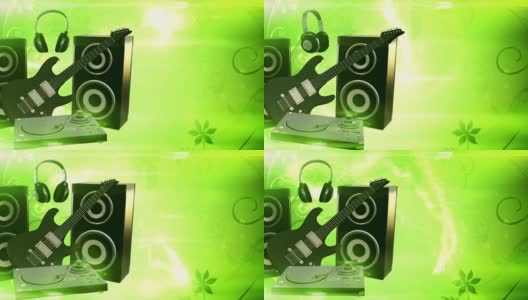 音乐设备与复制空间(绿色)-循环高清在线视频素材下载